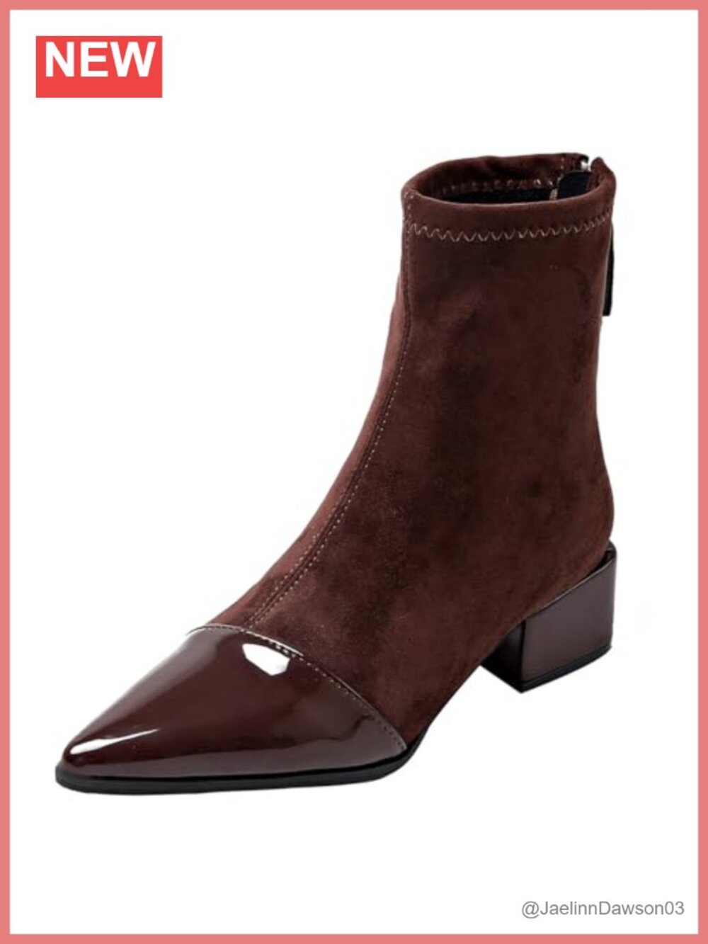 Suede Chunky Heel Ankle Boots Pointed Toe Side Zip Booties